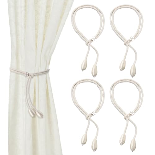 Zcbzbn 4pcs Curtain Tiebacks Curtain Rope Buckle Boho Tiebacks for Curtains Hand Knitted Cotton Curtains Tiebacks for Decoration of Living Room, Office and Bedroom Beige von Zcbzbn
