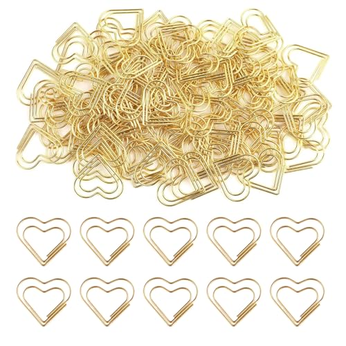Zcbzbn 50 StüCk BüRoklammern, Gold Herz BüRoklammer, Kleine Papierklemmen, Herz BüRo Klammern Set FüR Hochzeit Dekoration, BüRo, Schule BüRobedarf von Zcbzbn