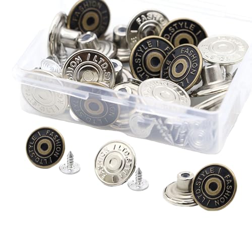 Zcbzbn20 StüCk Ersatz-Denim-KnöPfe, Trim Shop Jeans-KnöPfe, 17mm Verstellbare Metall-Denim-Knopfstifte Mit Schraubendreher FüR Denim-RöCke, Jacken Und Andere Kleidung Reparaturen von Zcbzbn