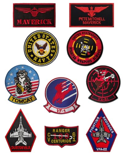 10 Stück Compatible with Top Gun Patch Piloten der Luftwaffe Patch mit Klettverschluss,Airsoft Armband Dekorative Applikationen Patch für Rucksack, Jacke, Weste, Tasche, Uniform, Hunde von Zcketo