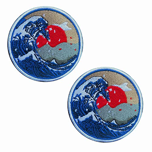 2 PCS Lustig Große Welle vor Kanagawa "Great Wave off Kanagawa " Patches mit Verschluss Taktische Militär Moral Appliques Emblem Abzeichen Patch zum Rucksack kleidung Anime-Fans von Zcketo