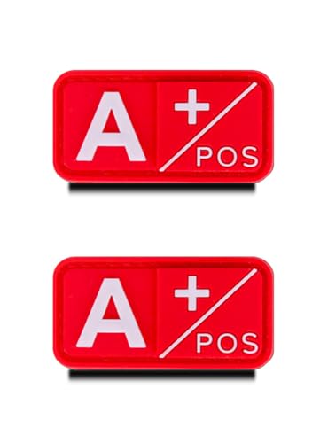 2 PCS Rot A+ Pos Positiv Typ Blutgruppe 3D PVC Rubber Medic Patch mit Klett, Schweres Material, für Taktische Rucksäcke, Medizinische Taschen, Erste-Hilfe-Kits, Outdoor-Abenteuer-Kits von Zcketo