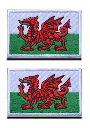 2 PCS UK Wales Waliser Flagge Annähen Patch mit Klettverschluss zum Kleidung Taschen Rucksack Uniform Weste Hundegeschirr Militär Taktisch Draussen Reisen Uniform Jacke von Zcketo