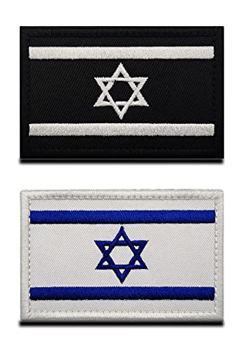 2 St. Israel Flagge Patch - Taktisch Israelis Abzeichen, Hook &Loop Bestickter Aufnäher, Militär-Emblem für Rucksäcke Kleidung Taschen Uniform Weste Jersey-Schwarz Weiß von Zcketo