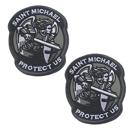 2 Pcs Heiliger Michael Beschütze Uns Patch "Saint Michael Protect US" Modernes Militär Moral Taktisch Flicken Bestickter Aufnäher mit Klettverschluss für Rucksack Jacke Weste Tasche Kappen von Zcketo