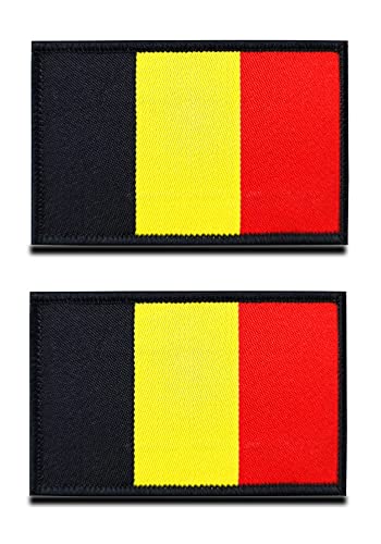 2 St. Belgien Flagge Klett Patch- Taktisch Belgier Nationales Emblem, Bestickter Aufnäher mit Klettverschluss, Militär Klettbänder für Football Rucksäcke Kleidung Taschen Uniform Weste Jersey von Zcketo