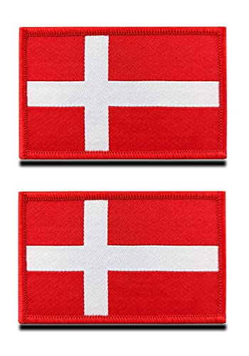 2 St. Dänemark Flagge Klett - Taktisch Dänisches Nationales Emblem, Bestickter Aufnäher mit Klettverschluss, Militär Klettbänder für Rucksäcke Kleidung Taschen Uniform Weste Jersey Reisen von KONGZEE