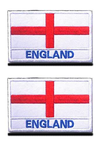 2 St. England Flagge mit Klett - Taktisch England Klettabzeichen, Haken und Schlaufe Bestickter Aufnäher, Militär Abzeichen-Emblem für Rucksäcke Kleidung Taschen Uniform Weste Jersey von Zcketo