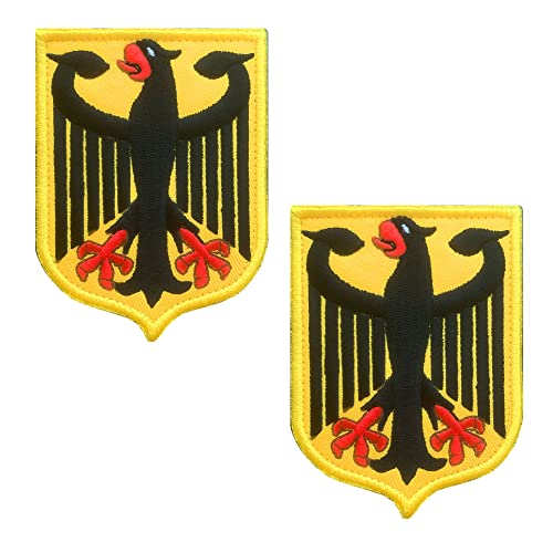 2 St. Gold Deutschland Adler Patch Bundesadler Taktisch Adler-Schild Patch mit Klettverschluss für Kleidung Taschen Rucksack Uniform Weste Hundegeschirr Militär Taktisch Draussen Ausrüstung von Zcketo