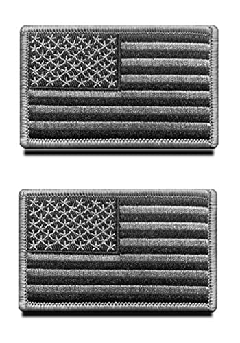 2 St. Grau USA Flagge Klett - Taktisch Amerika Klettabzeichen, Bestickter Aufnäher mit Klettverschluss, Militär Aufkleber Klettbänder für Rucksäcke Kleidung Taschen Uniform Weste Jersey von Zcketo