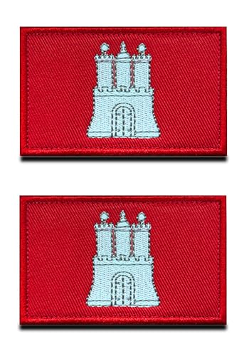 2 St. Hamburger Stadtflaggen Klett Patch - Taktisch Hamburger Stadt Schloss Emblem, Bestickter Aufnäher mit Klettverschluss, Stadt Klettbänder für Reisen Rucksäcke Kleidung Uniform Weste von Zcketo