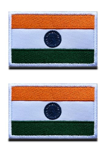 2 St. Indien Indianer Flagge Patch - Taktisch Nationales Emblem, Bestickter Aufnäher mit Verschluss, Militär Bänder für Rucksäcke Kleidung Taschen Uniform Weste Jersey von Zcketo
