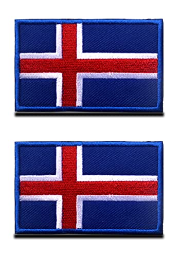 2 St. Island Flagge Klett - Taktisch Isländisch Nationales Emblem, Bestickter Aufnäher mit Klettverschluss, Militär Klettbänder für Rucksäcke Kleidung Taschen Uniform Weste Jersey Reisen von KONGZEE