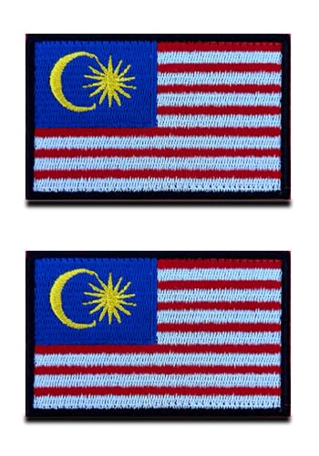 2 St. Malaysia Malaysisch Flagge Patch - Taktisch Nationales Emblem, Bestickter Aufnäher mit Verschluss, Militär Bänder für Reisen Rucksäcke Kleidung Uniform Weste Armband von Zcketo