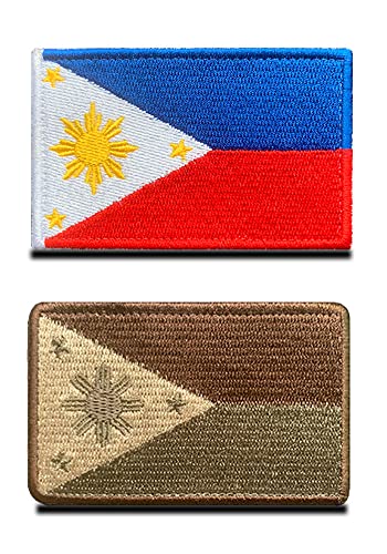 2 St. Philippinen Flagge Patch - Taktisch Filipine Emblem, Stoff-Patch Mit Verschluss, Militär Fabric Bänder für Rucksäcke Kleidung Taschen Uniform Weste Jersey von Zcketo