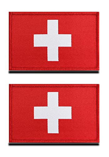Zcketo 2 St. Schweiz Flagge Klett - Taktisch Schweizerisch Nationales Emblem, Bestickter Aufnäher mit Klettverschluss, Militär Klettbänder für Rucksäcke Kleidung Taschen Uniform Weste Jersey Reisen von KONGZEE