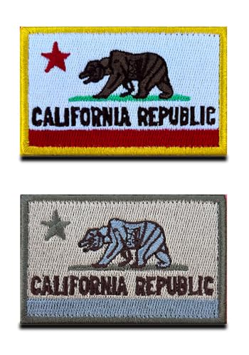 2 St. USA Kalifornien Staat Flagge Klett Patch - Taktisch U.S Staat Emblem, Bestickter Aufnäher mit Klettverschluss, Militär Klettbänder für Reisen Rucksäcke Kleidung Uniform Weste Jersey von Zcketo