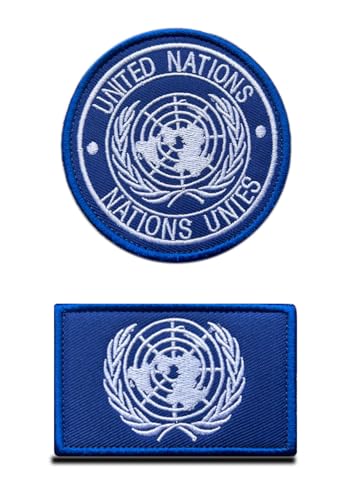 2 St. Vereinte Nationen Flagge Klett Patch - Taktisch UN Nationales Emblem, Bestickter Aufnäher mit Klettverschluss, Militär Klettbänder für Rucksäcke Kleidung Taschen Uniform Weste Jersey von Zcketo