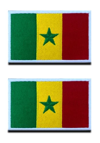 2 St.Afrika Senegal Flagge Klett Patch - Taktisch Nationales Emblem, Bestickter Aufnäher mit Klettverschluss, Militär Klettbänder für Reisen Rucksäcke Kleidung Uniform Weste Armband von Zcketo