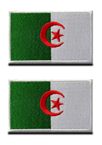 2 St.Algerien Algerier Flagge Klett Patch - Taktisch Nationales Emblem, Bestickter Aufnäher mit Klettverschluss, Militär Klettbänder für Reisen Rucksäcke Kleidung Uniform Weste Armband von Zcketo