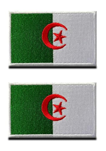 2 St.Algerien Algerier Flagge Patch - Taktisch Nationales Emblem, Bestickter Aufnäher mit Verschluss, Militär Bänder für Reisen Rucksäcke Kleidung Uniform Weste Armband von Zcketo