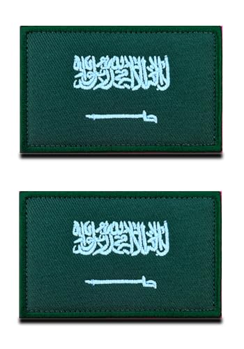 2 St.Saudi-Arabien Muslime Flagge Klett Patch - Taktisch Nationales Emblem, Bestickter Aufnäher mit Klettverschluss, Militär Klettbänder für Reisen Rucksäcke Kleidung Uniform Weste Armband von Zcketo