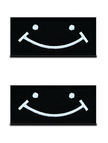 2 St.Taktisches Lustige Lächelndes Gesicht Patch Fun Stickerei Gestickt mit Klett Applikationen für Kleidung Taschen Rucksack Uniform Weste Hundegeschirr Helm Militär Taktisch - 9 x 4 cm von Zcketo