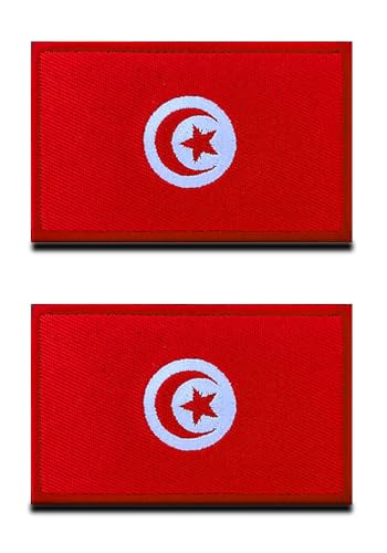 2 St.Tunesisch Tunesien Flagge Klett Patch - Taktisch Nationales Emblem, Bestickter Aufnäher mit Klettverschluss, Militär Klettbänder für Reisen Rucksäcke Kleidung Uniform Weste Armband von Zcketo