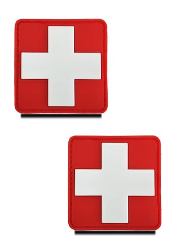 2 Stück 3D PVC Rubber Medic Kreuz Medizinisch Patch mit Klett, Schweres Robust Material,Rot Kreuz für Taktische Rucksäcke, Medizinische Taschen, Erste-Hilfe-Kits, Outdoor-Abenteuer-Kits von Zcketo