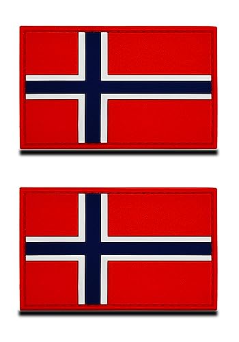 2 Stück 3D PVC Rubber Norwegen Flaggen Patch, Schweres Robust Material,Hakenrückseite ohne Schlaufe, Taktische Norweger Emblem Patch für Kleidung Taschen Rucksack Uniform Weste von Zcketo
