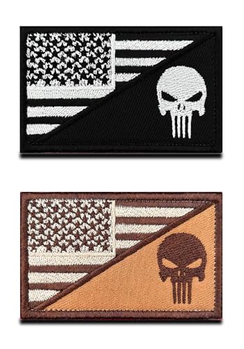 2 Stück Amerika-Flagge/Punish-Skull-Patch, taktische Militär-USA-Flagge, Totenkopf-Patches, US-amerikanische Flagge, Haken- und Schlaufen-Emblem, bestickter Aufnäher für Hut, Rucksack, Jacke, 2 Stück Amerika-Flagge/Punish-Skull-Patch, taktische Militär-USA-Flagge, Totenkopf-Patches, US-amerikanische Flagge, Haken- und Schlaufen-Emblem, bestickter Aufnäher für Hut, Rucksack, Jacke, von Zcketo