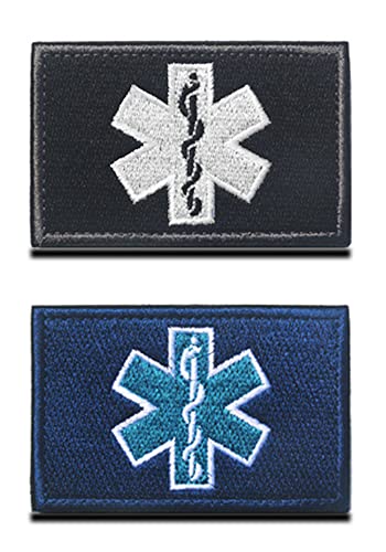 2 Stück EMT EMS Medic Kreuz Moral Patch mit Klett- Taktisch Medizinisch Patch, Schwarz/Blau Kreuz für Taktische Rucksäcke, Medizinische Taschen, Erste-Hilfe-Kits, Outdoor-Abenteuer-Kits von Zcketo