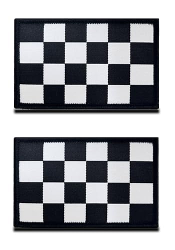 2 Stück F one Rennkarierte Flaggen Aufnäher Patch mit Hook und Loop, Schwarz-Weiß-Quadrate Rennen Sport Applikationen Logo Patch für Rucksäcke Kleidung Hüte Cap Jeans Jacken Zubehör von Zcketo
