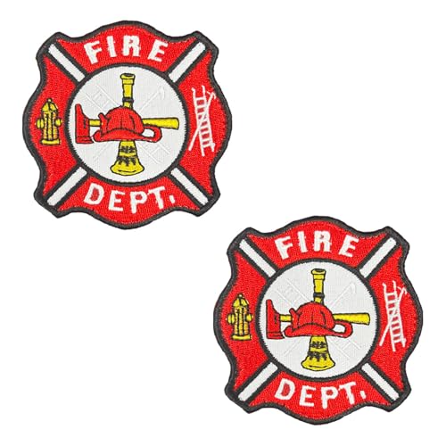 2 Stück Feuerwehrmann Achtung vor Feuer Besticktes Aufnäher Hook and Loop Schließen Fire Dept. Emblem Patches für Rucksack, Mütze, Jacke, Weste, Tasche, Biker, Hundegeschirr von Zcketo