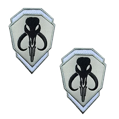 2 Stück Film Mandalorian Mythosaurier Wappen Kopfgeldjäger "Boba Fett" Schädel Schild Patch, Taktische Morale bestickte Applikation Badge Dekorative Patches mit Klett Rückseite -10cmx 7cm von Zcketo