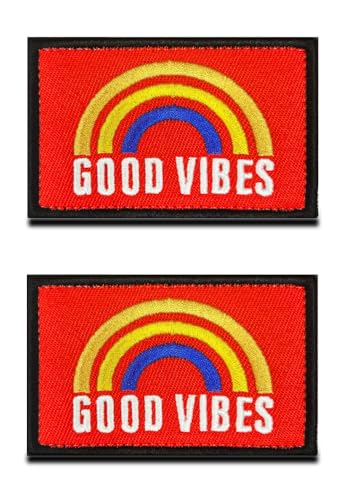 2 Stück Gute Stimmung "Good Vibes" Positiver Regenbogen Bestickter Aufnäher Patch zum Hook und Loop Komische Stickerei Bestickt Patch Kleidung Jacken Rucksack Weste Uniformen Biker Moto DIY von Zcketo