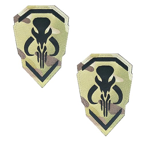 2 Stück IR Infrarot Reflektierende Film Mandalorian Mythosaurier Wappen Kopfgeldjäger "Boba Fett" Schädel Schild Patch, Taktische Morale bestickte Applikation Badge Dekorative Patch mit Klett von Zcketo