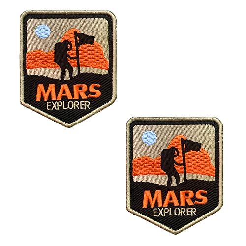 2 St?ck Mars Explorer Tactical Patch Lustige Weltraumerkundung NASA Klettverschluss Stickerei Moral Milit?r Emblem Patch f?r Jacke Rucks?cke Kleidung Weste Uniformen Kleidung Kinder Erwachsene von Zcketo