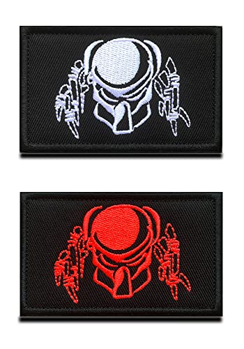 2 Stück Militärische taktische Patches für Film Predator Totenschädel-Kopf-Alien Stickerei Lustige Moral Emblem-Tags Patch kompatibel mit Klett für Indoor Collect oder Outdoor-Aktivität von Zcketo