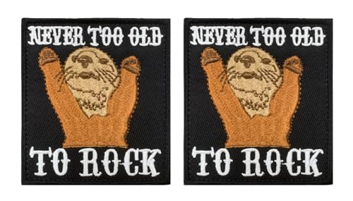 2 Stück "Never Too Old to Rock" Klettverschluss-Aufnäher, lustiger süßer Tier-Otter-Meme-Aufnäher, bestickte DIY-Applikation für Rucksäcke, Geschirre, Westen, Taschen, Hüte, Jacken, Jeans, Kleidung von Zcketo