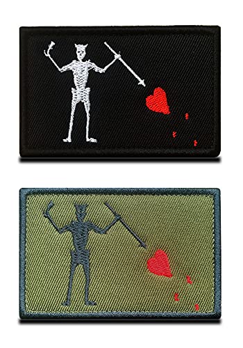 2 Stück Schwarzer Bart Pirat Rotes Herz Militär Bestickte Applikation Verschluss Piratenflagge Emblem Patch zum Befestigen für Kleidung Jacken Jeans Hut Weste Hundegeschirr Sammeln von Zcketo
