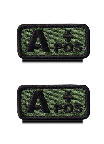 2 Stück Taktisch Militär Grün Typ A+ Pos positiv Blutgruppe Emblem Bestickter Aufnäher Patch mit Klettverschluss für Erste-Hilfe-Tasche, Trauma, Medizin, Sanitäter, Erste-Hilfe-Rettungsset (A+) von Zcketo