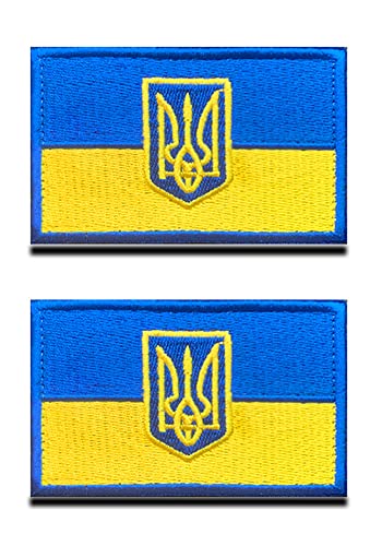 2 Stück Taktische Aufnäher der Ukraine-Flagge mit Goldenem Dreizack-Schild, Bestickt, zum Aufnähen, Ukrainisches Patch, Militär-Moralabzeichen, UKR-Flagge, Militär-Nationalembleme von KONGZEE