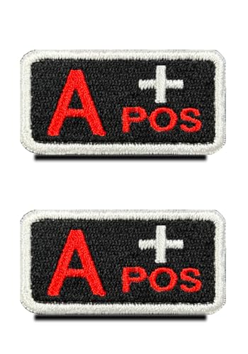 2 Stück Taktische Blutgruppe A+ Positive Patch bestickt Klettverschluss Militärabzeichen Medizinische Erste-Hilfe-Tasche Emblem Patch für Outdoor Reisen Sport CS Militär Medizinische Hilfe Schwarz von Zcketo