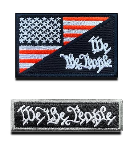 2 Stück amerikanische Flagge/We The People Military Tactical Funny Patch- Hook & Loop Fastener Backing - Accessory Patch for Clothing, Jackets, Jeans, Cap, Backpacks, Uniform, Patriot Support von Zcketo