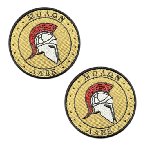 2 Stücke Spartanische Samurai Helm/Molon Labe Patch Gestickt Abzeichen mit Hook Loop Unterstützt Applikationen für Kleidung Taschen Rucksack Uniform Weste Militär Taktisch Dekorieren von Zcketo