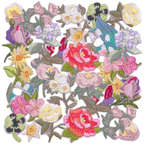 28 Stück Mini-Blumen Retro ästhetische Stickerei zum Aufbügeln für Mädchen, Vintage, niedliches Blumenmuster, dekorative Applikation für Kleidung, Rucksäcke, Jeans, Hut, Kleid, Hemden, Schuhe, Taschen 28 Stück Mini-Blumen Retro ästhetische Stickerei zum Aufbügeln für Mädchen, Vintage, niedliches Blumenmuster, dekorative Applikation für Kleidung, Rucksäcke, Jeans, Hut, Kleid, Hemden, Schuhe, Taschen von Zcketo