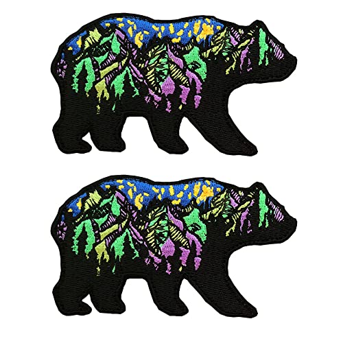 2 St. Die farbigen Waldgebiete in den Bären"Forest Mountains in the Bear" Nationalpark und Souvenir Bären Embroidered Dekoratives Außen-Abziehbild Patch 10 cm Biker Emblem -Bear von Zcketo
