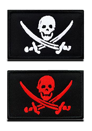 2er-Set Piratenflagge Klett Patch Pirat Jolly Roger Patch Klett Militär Patches Aufkleber Abzeichen Klettbänder für Paintball Airsoft Cosplay Taktische Kleidung Rucksack Uniform Weste von Zcketo