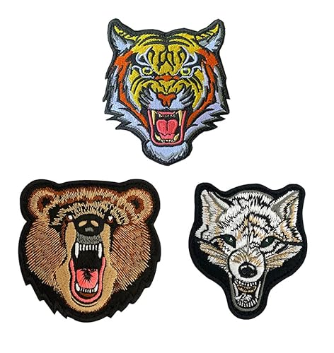 3 St. Das brüllende Tiere Patch Gestickt Aufnäher Das Roaring Tiger/Bär/Wolf Klett Patch Aufnäher Patches für Jacken Jeans Kleidung Flicken Taktische Moral-Patch für Rucksack Taschen von Zcketo